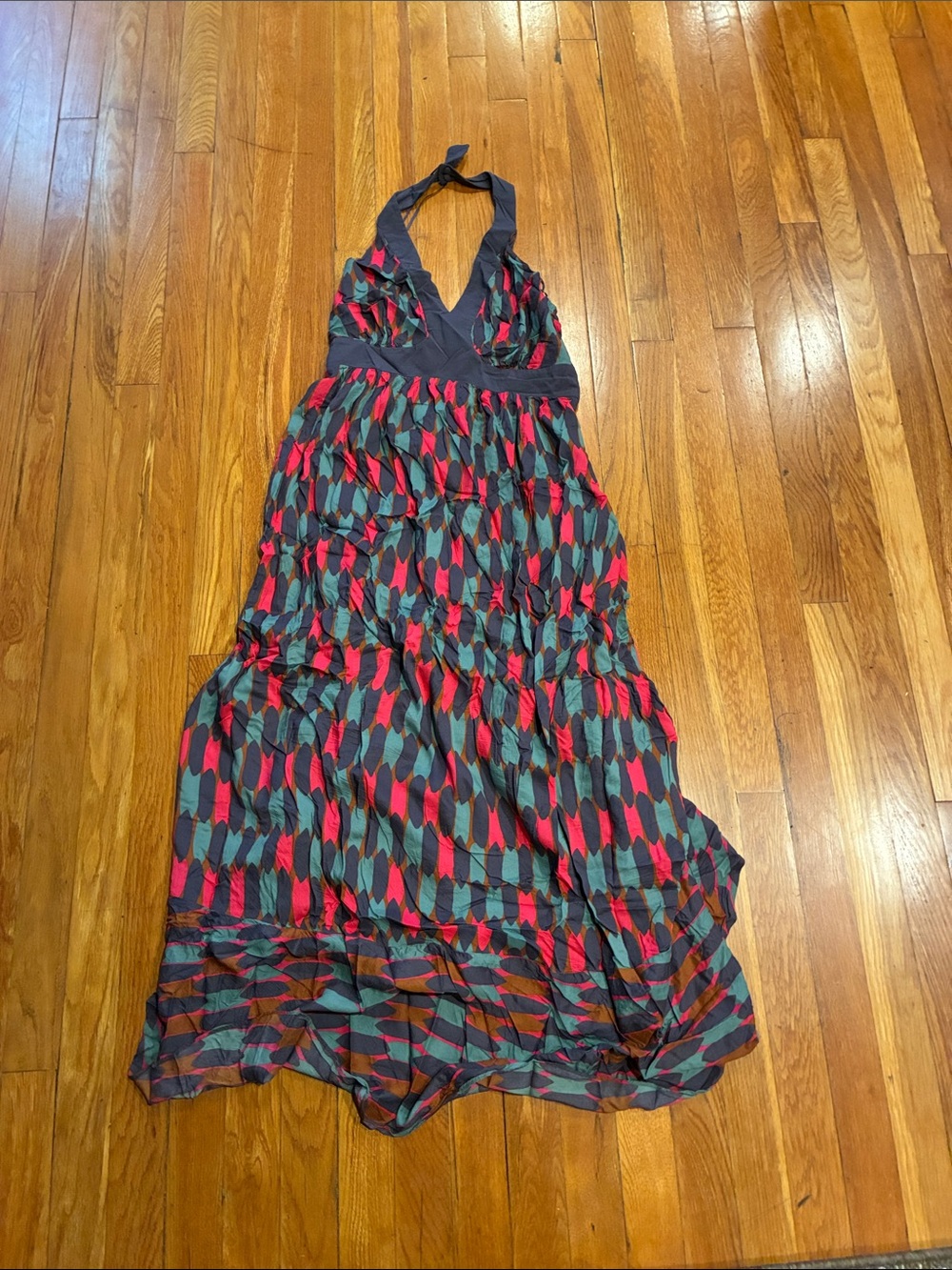 Boden Halter Maxi Dress in Navy, Teal & Red